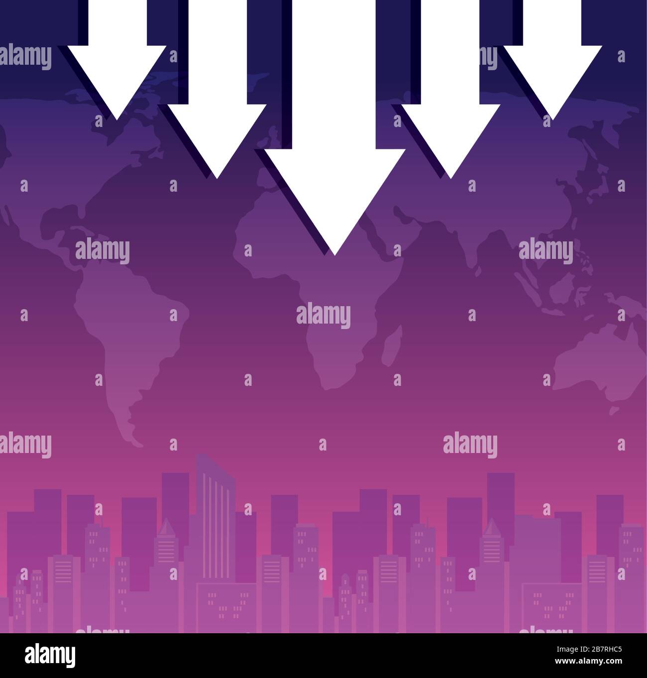 stock market crash with arrows down and world map Stock Vector Image ...