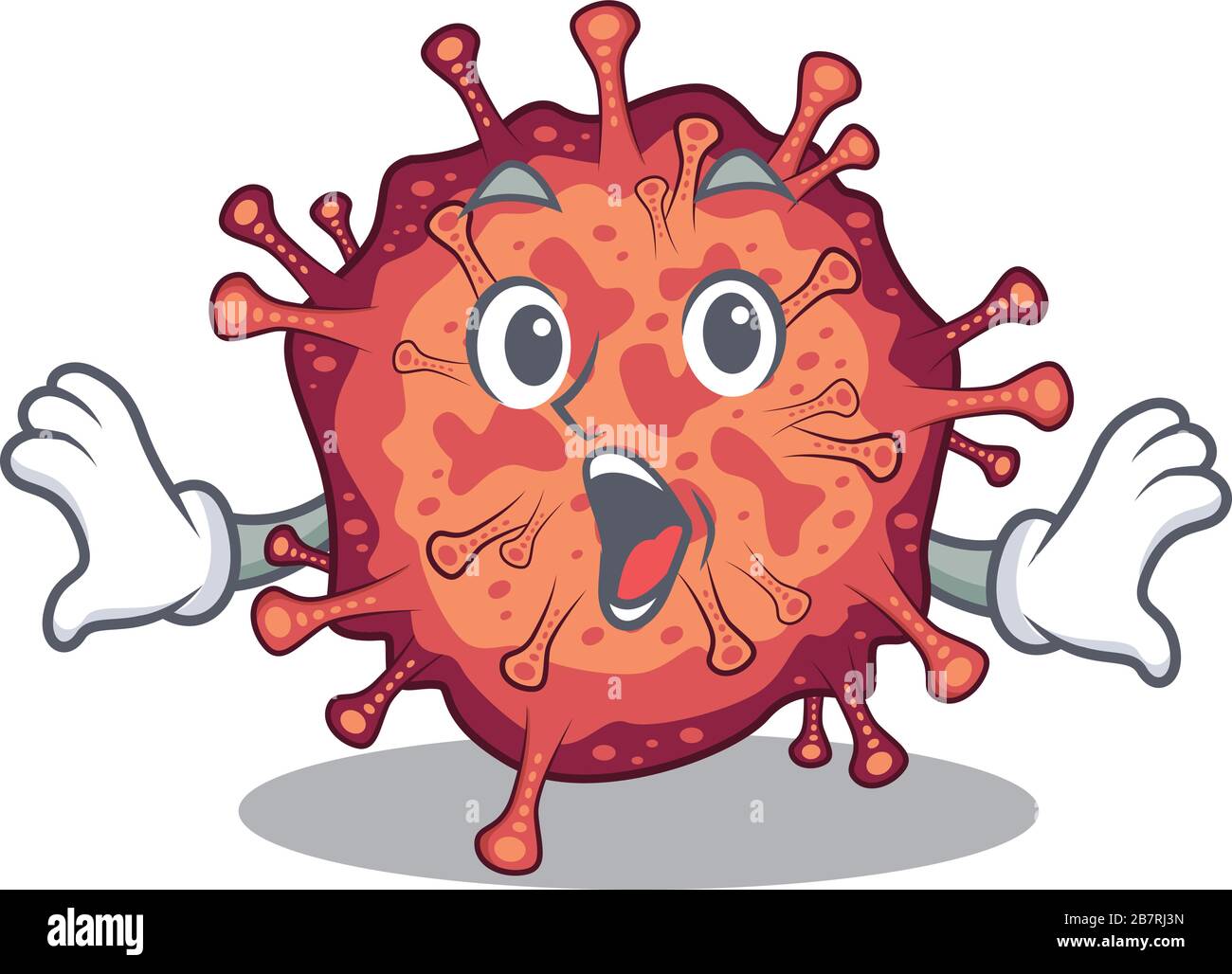 A cartoon character of contagious corona virus making a surprised ...