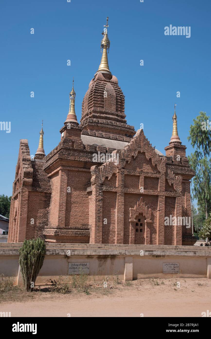 Myanmar: Bagan- General-View of Phaya temples on the left of the road side on the way to Thambula temple. Picture showing perforated window on the sou Stock Photo