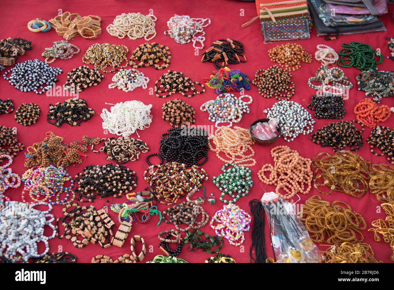 Myanmar: Bagan- Different types of bead garlands and bracelets locally made being sold in the vicinity of Dhamayan Gyi Temple, A.D. 1163-1163. Stock Photo