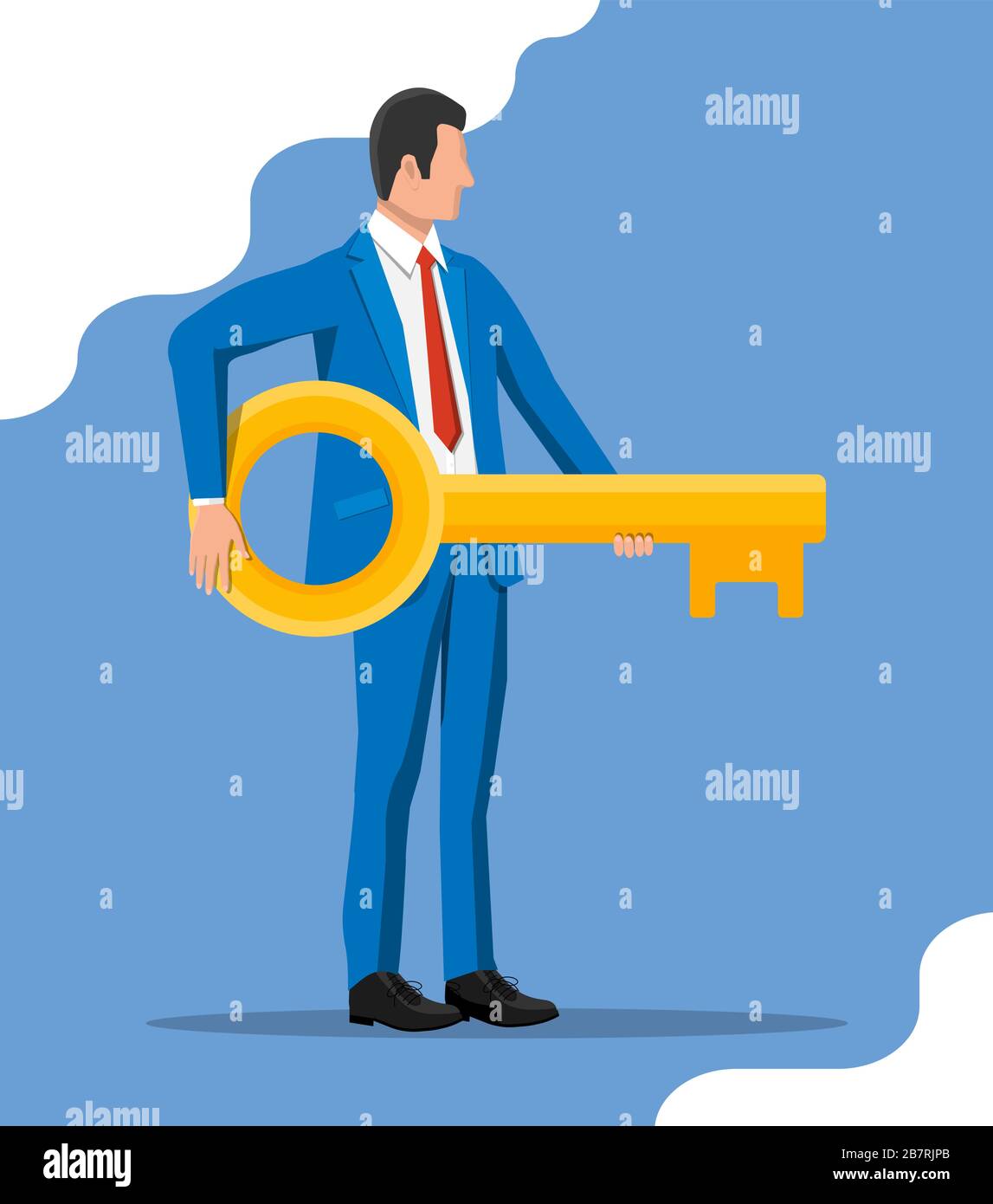 Businessman in suit holding big golden key Stock Vector Image & Art - Alamy