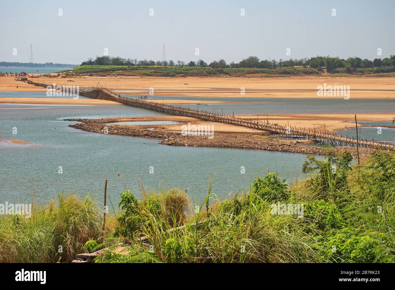 High angle view of bamboo bridge in Cambodia Stock Photo