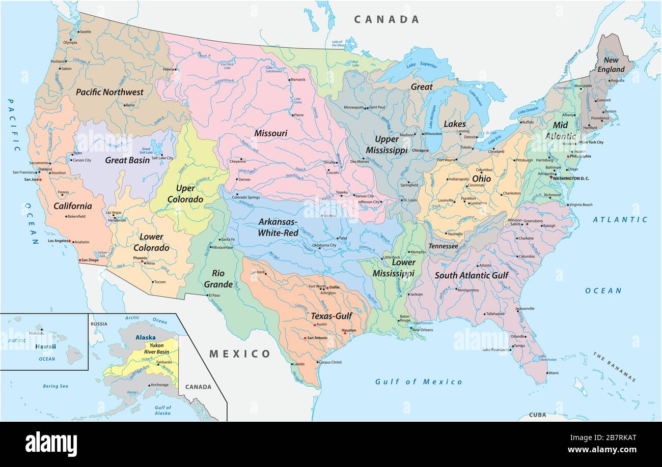 Map of the watersheds in the United - Map Of The Watersheds In The United States Of America 2B7RKAT 