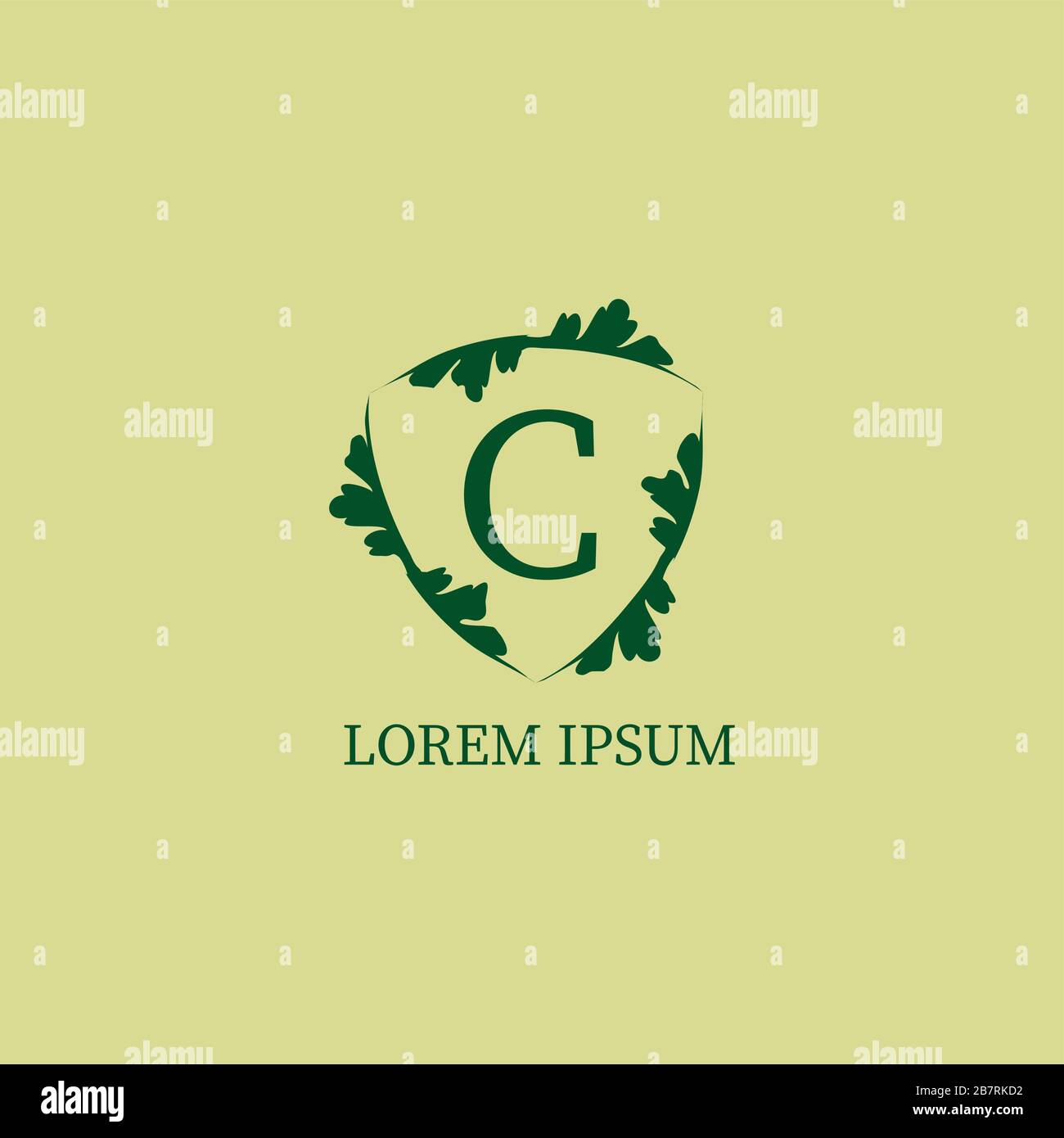 Letter C alphabetic logo design template isolated on green beige color ...