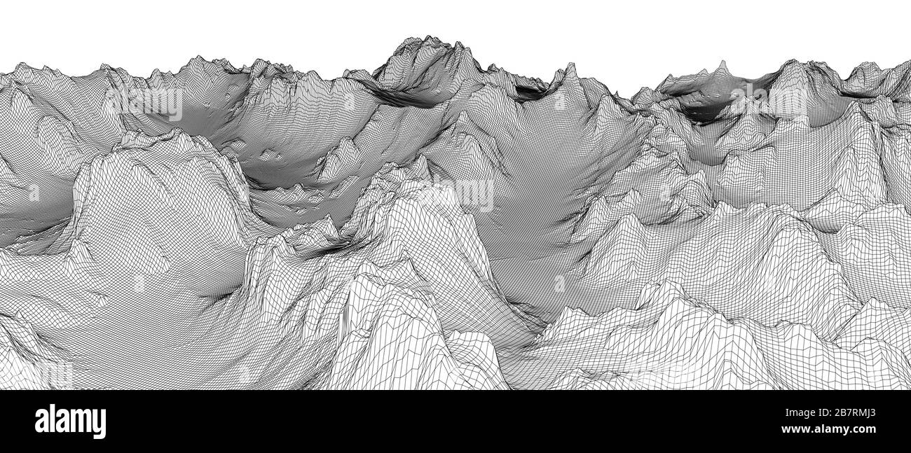 Abstract 3d wire-frame landscape. Blueprint style. Vector rendering ...