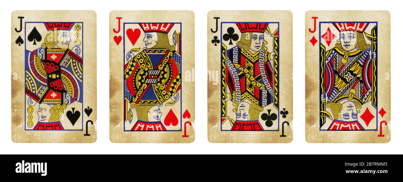 Four Jacks Vintage Playing Cards - isolated on white Stock Photo