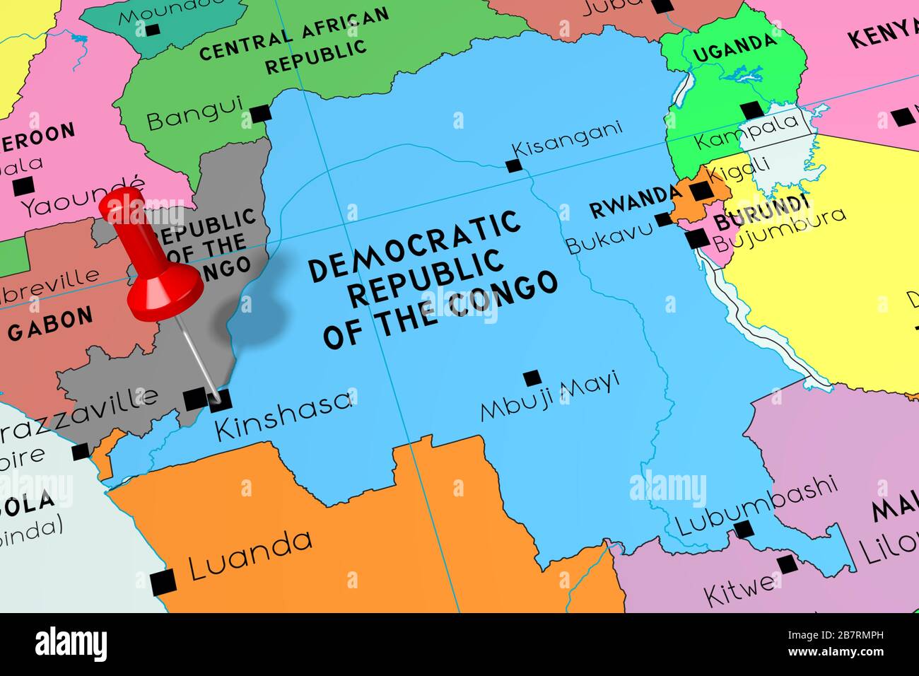 Democratic Republic of the Congo, Kinshasa - capital city, pinned on political map Stock Photo