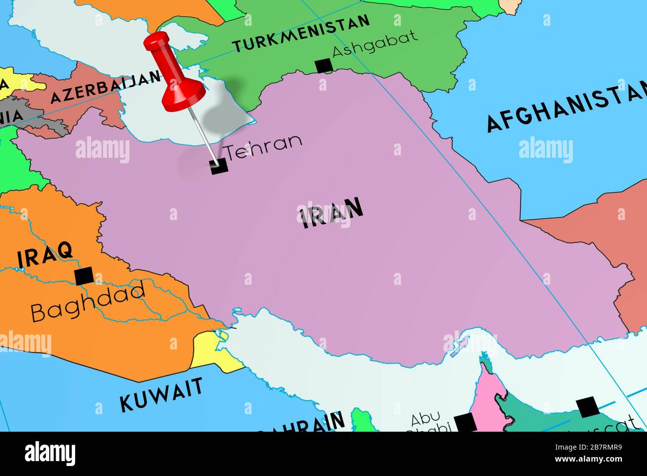 Iran, Tehran - capital city, pinned on political map Stock Photo