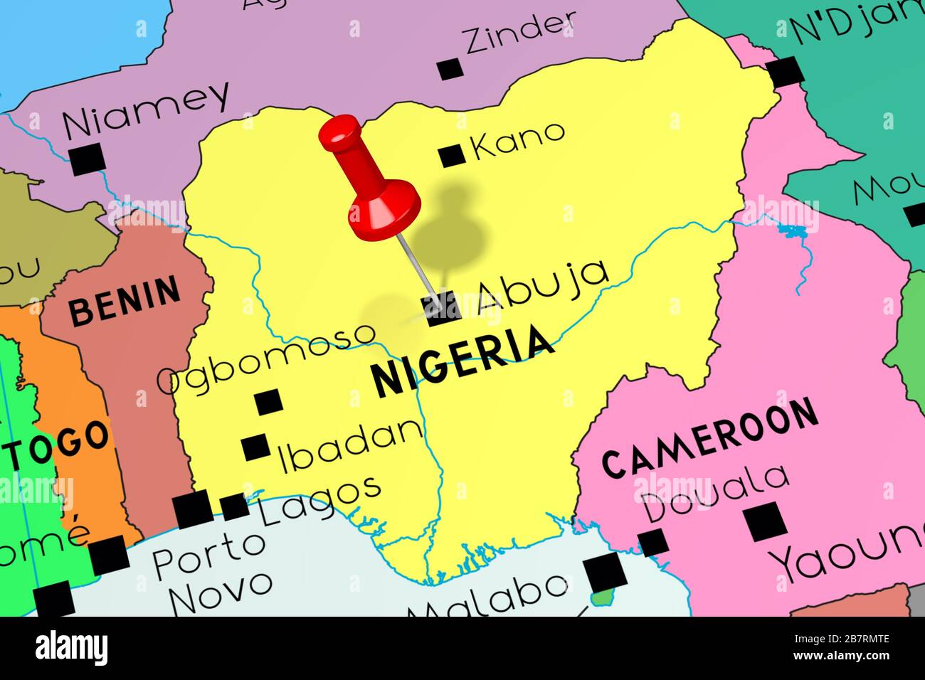 Map Of Abuja Nigeria Nigeria, Abuja - Capital City, Pinned On Political Map Stock Photo - Alamy