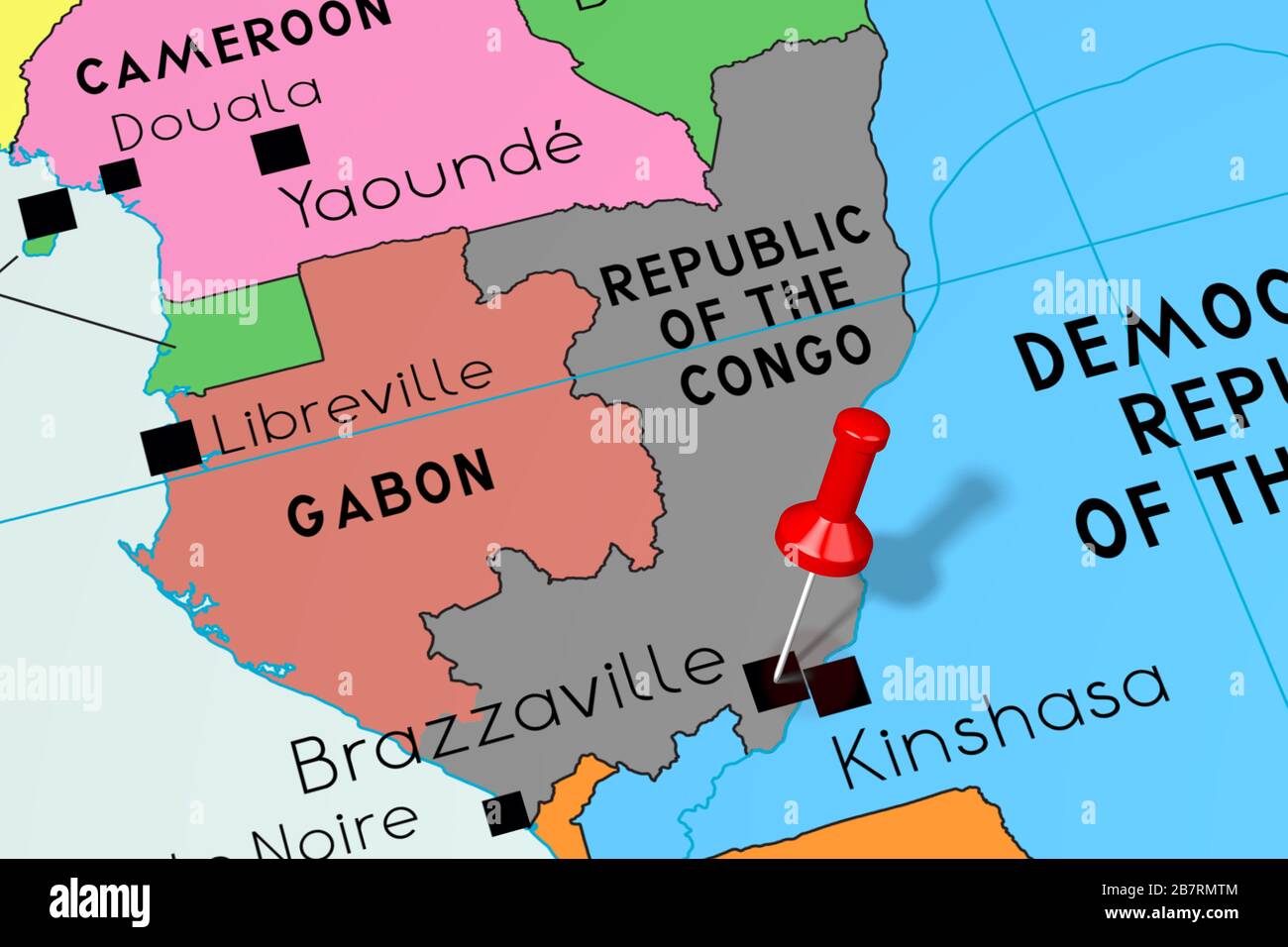 Republic of the Congo, Brazzaville - capital city, pinned on political map Stock Photo