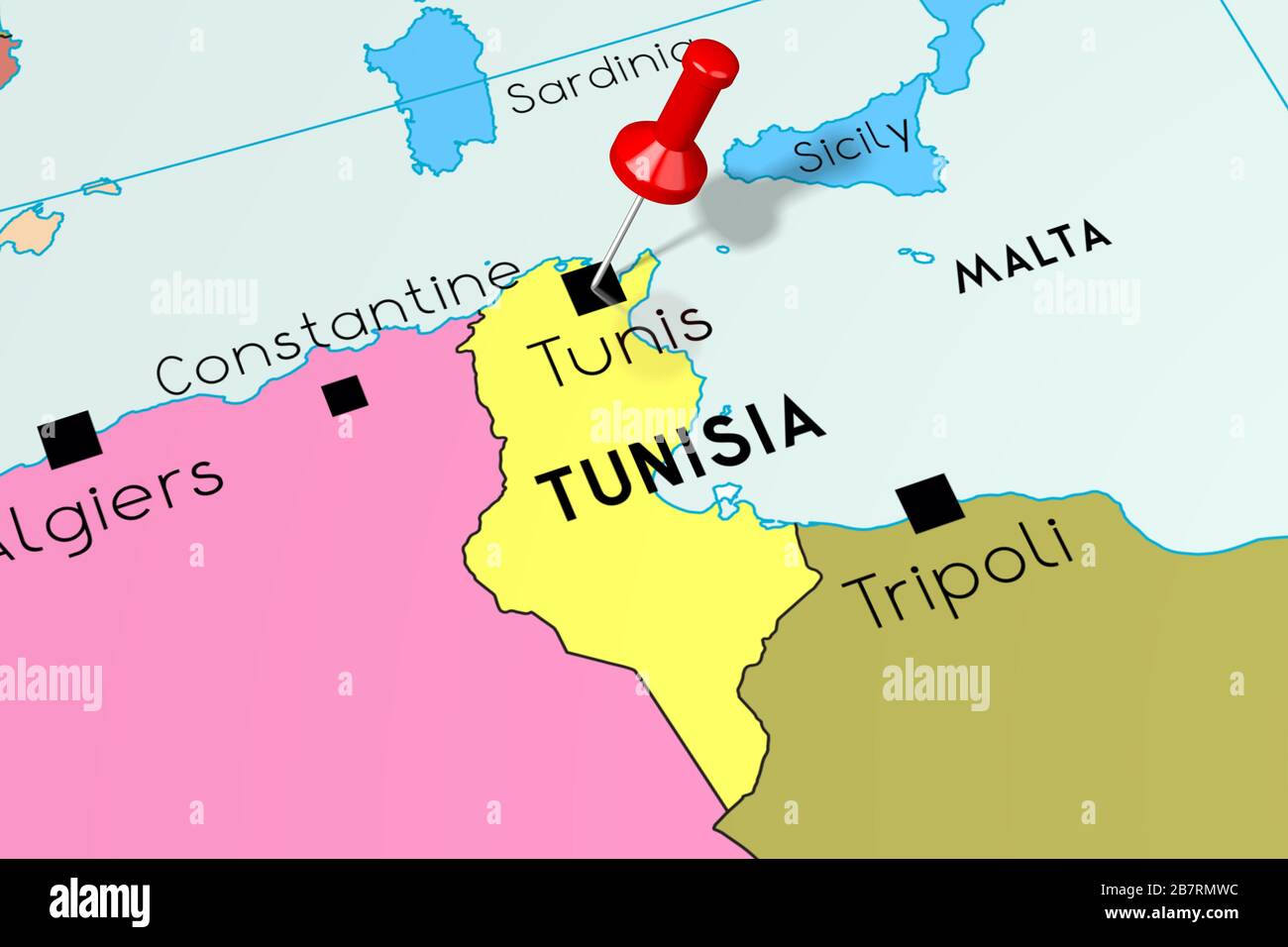 Tunisia, Tunis - capital city, pinned on political map Stock Photo