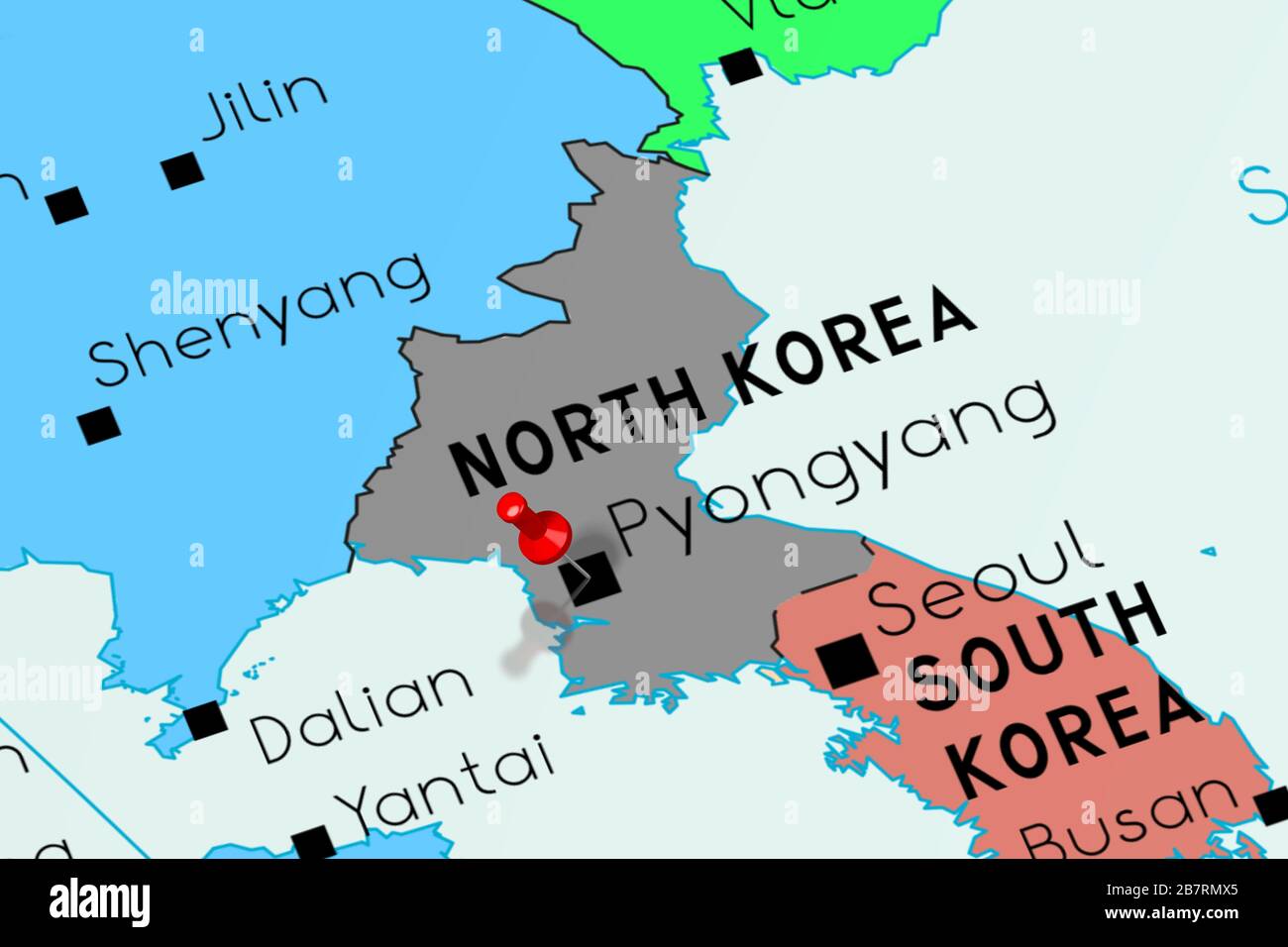 North Korea, Pyongyang - capital city, pinned on political map Stock Photo