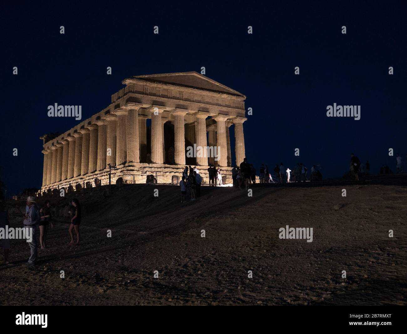 Temples Valley of Agrigento at night, an ancient greek temple, perfectly preserved and part of the Unesco World Heritage. Agrigento, Sicily. Stock Photo