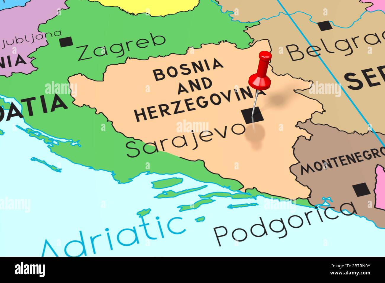 Bosnia and Herzegovina, Sarajevo - capital city, pinned on political map Stock Photo
