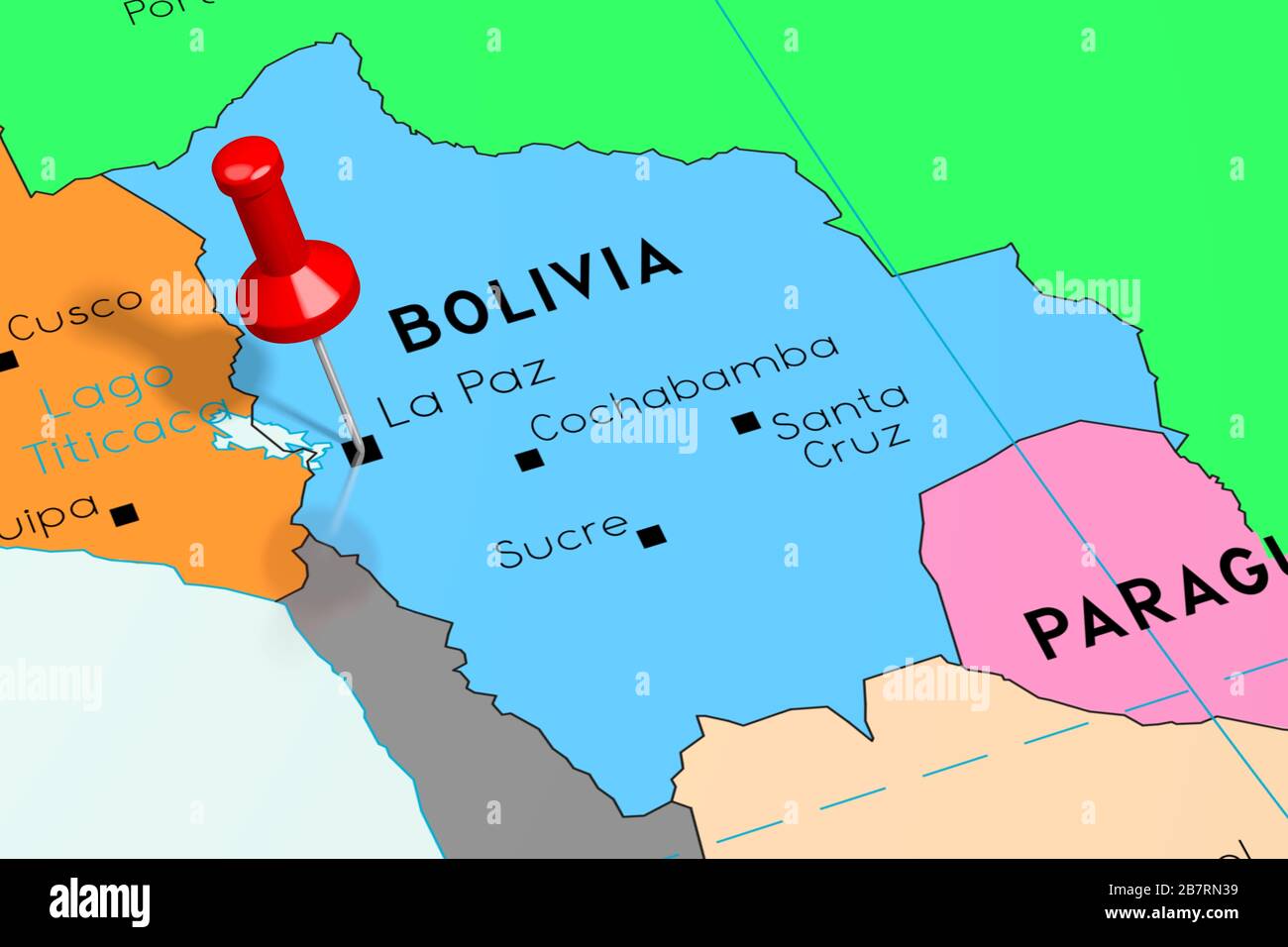 Bolivia, La Paz - capital city, pinned on political map Stock Photo