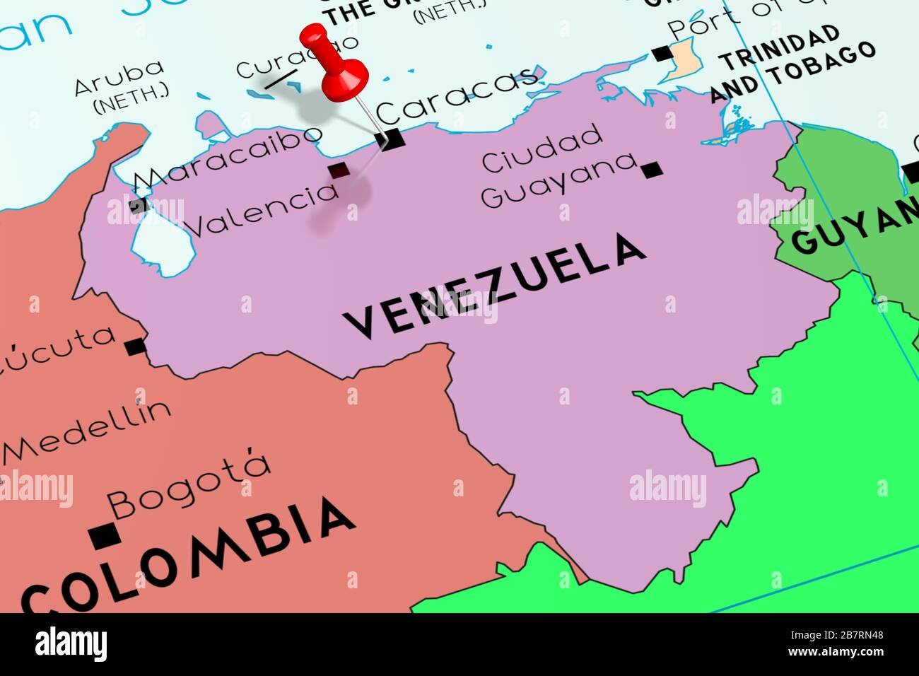 Capital Of Venezuela On Map Venezuela, Caracas - Capital City, Pinned On Political Map Stock Photo -  Alamy