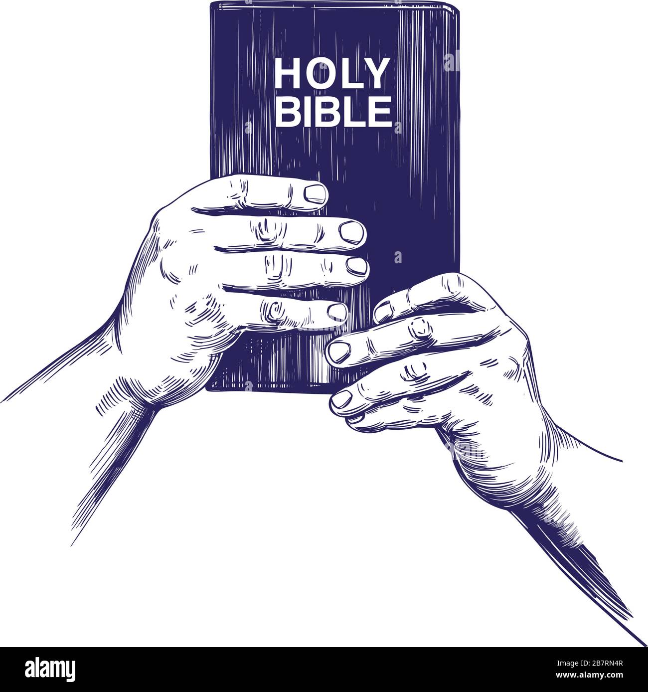 hands holding the Holy Bible, gospel, the doctrine of Christianity, symbol of Christianity hand drawn vector illustration sketch Stock Vector