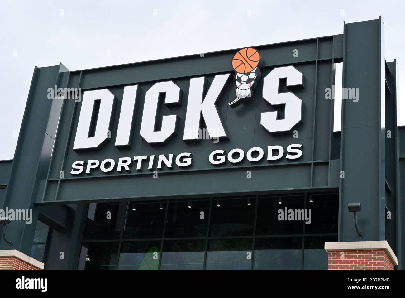 General overall view of Dick's Sporting Goods at the Los Cerritos Center mall, Tuesday, March 17, 2020, in Cerritos, Calif. The shopping center has reduced hours and stores have closed because of the coronavirus COVID-19 pandemic outbreak. (Photo by IOS/Espa-Images) Stock Photo