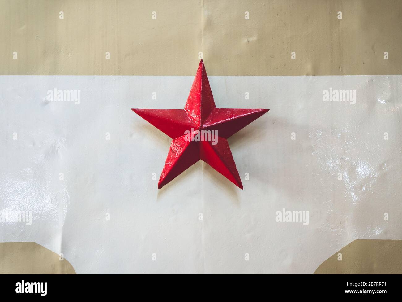 Old retro former Soviet Union red star symbol on train locomotive Stock Photo