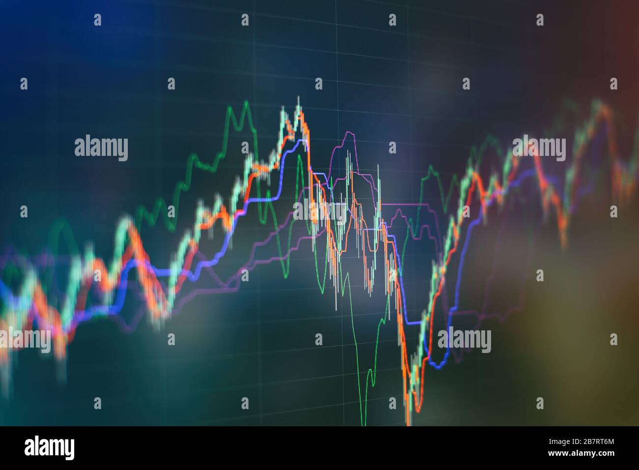 The fall of coronavirus exchanges . Businessman hand working on analyzing investment charts for Gold market, Forex market and Trading market. Stock Photo