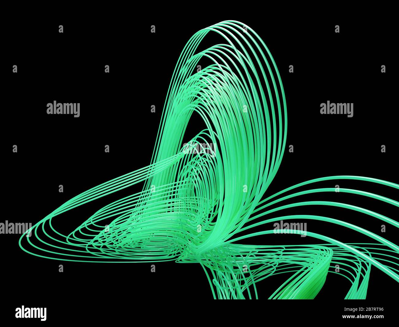 3d abstract mathematical lorenz equation knot in green plastic, 3d illustration Stock Photo