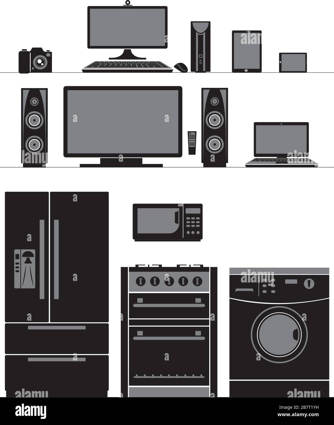 Varied Household Appliance Set Electronic appliances and gadgets for