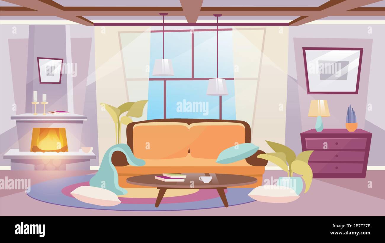 Living room interior flat vector illustration Stock Vector Image & Art ...