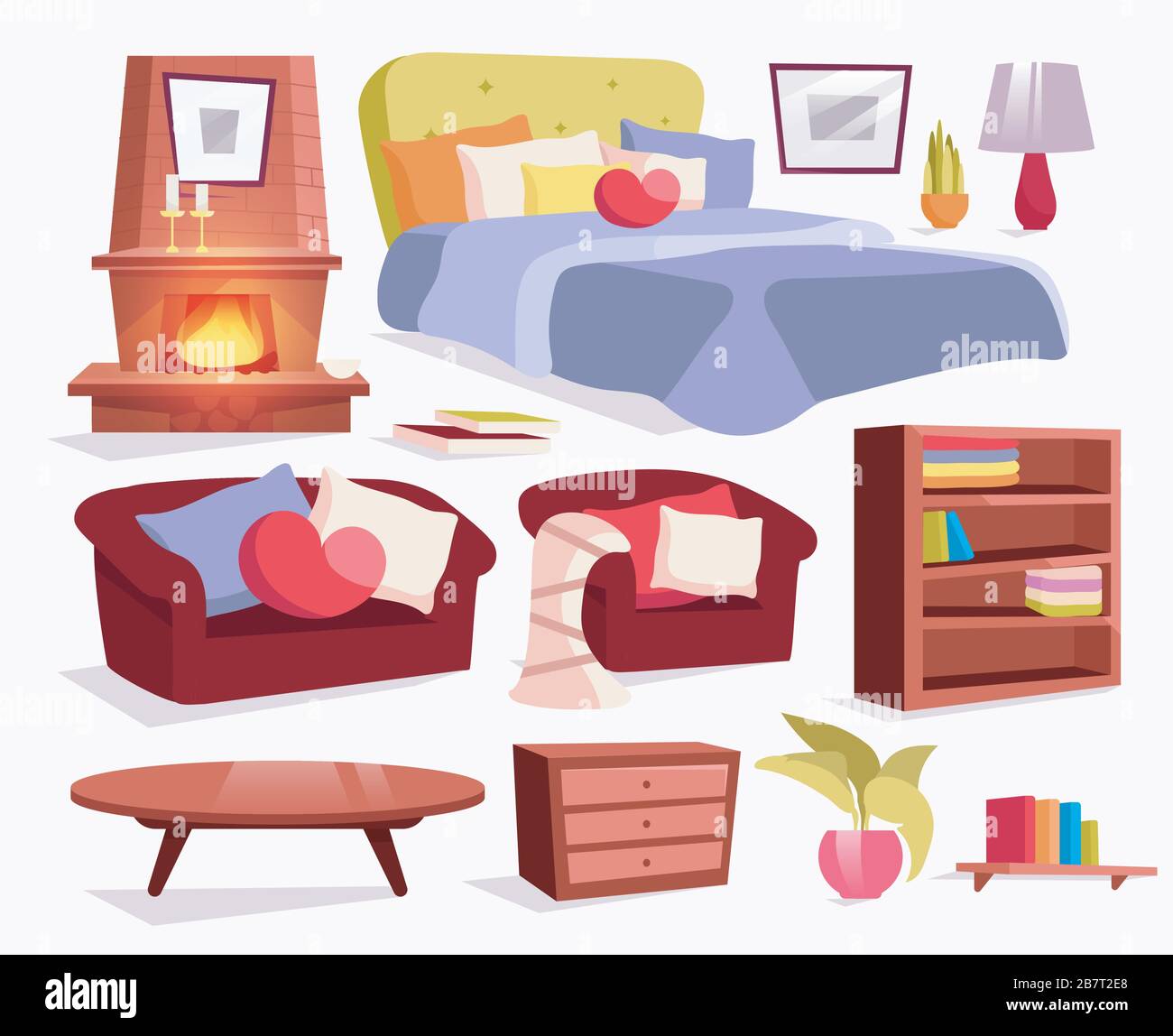 Classic furniture flat vector illustrations set Stock Vector