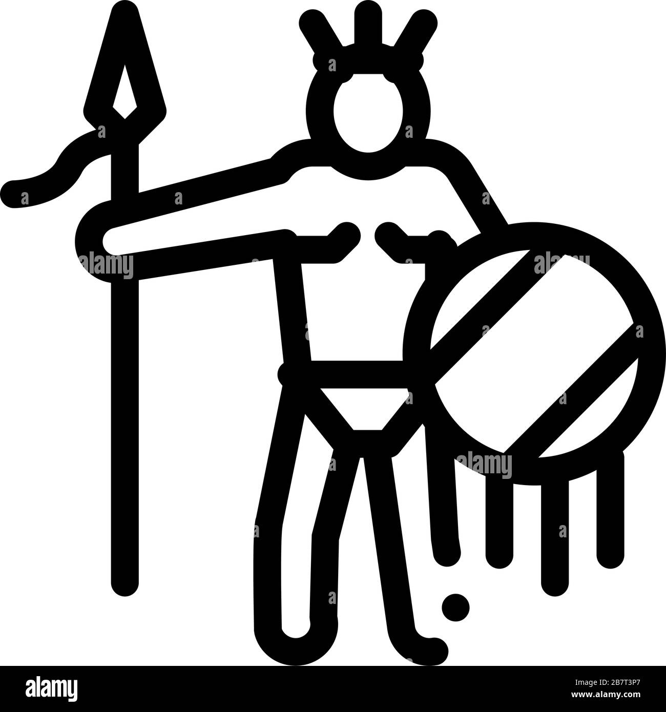 Aztec with Spear and Shield Outline Illustration Stock Vector