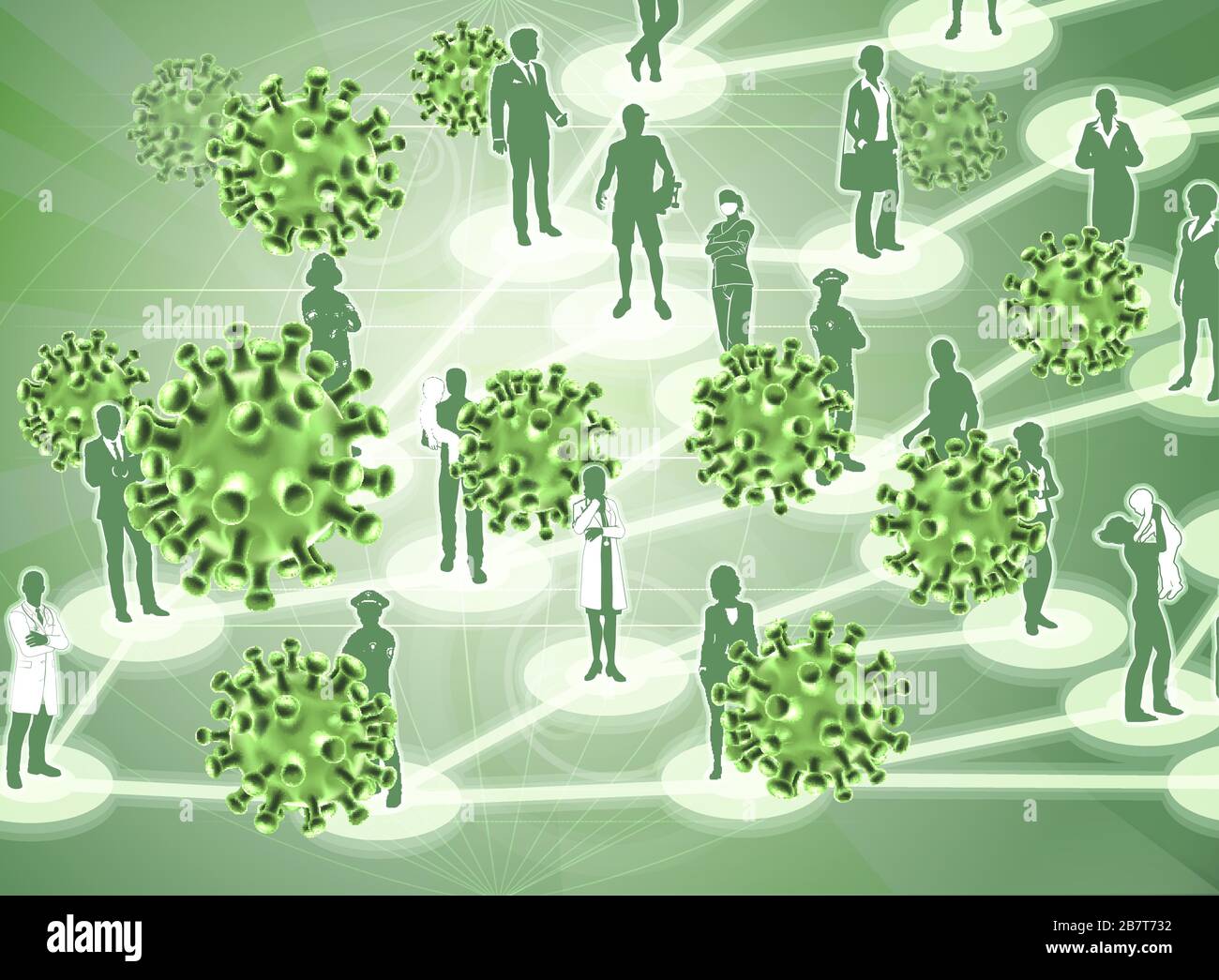 Virus Cells Viral Spread Pandemic People Concept Stock Vector