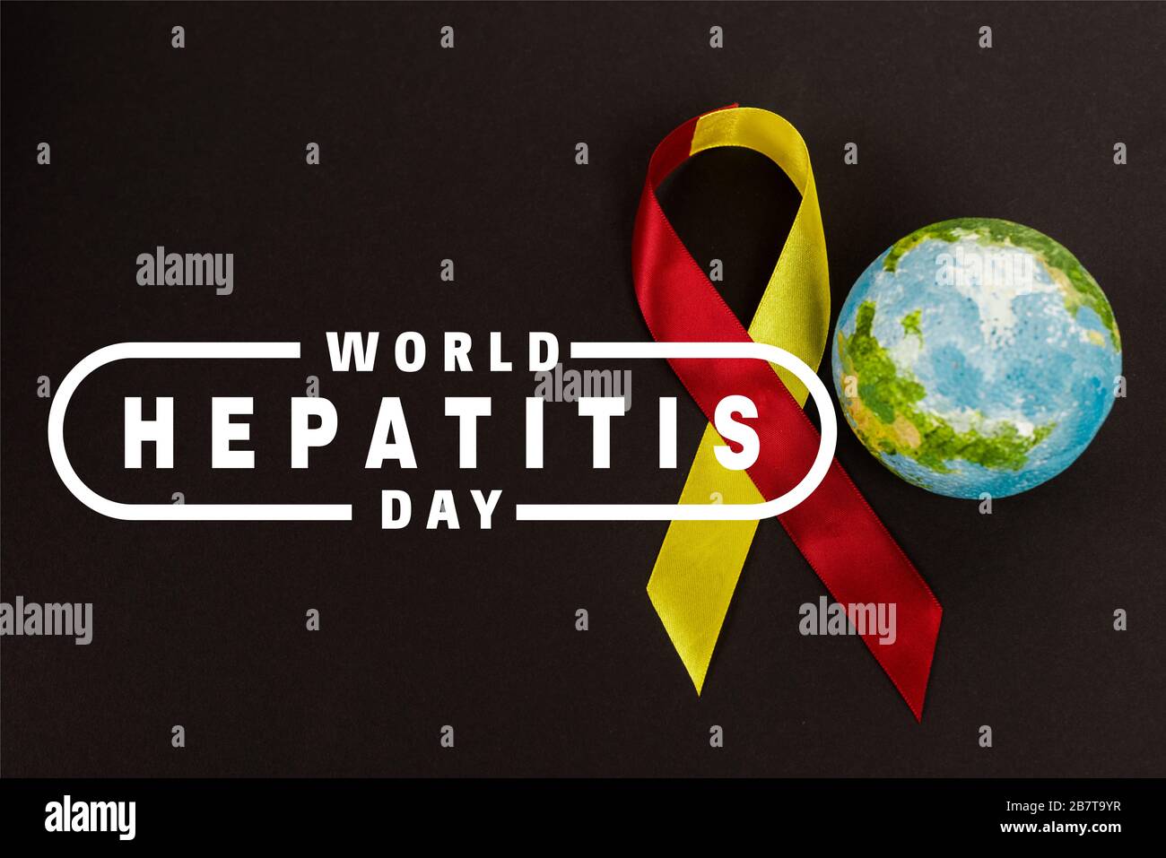 Hepatitis Lettering globe and ribbon near world hepatitis day lettering on black Stock ...