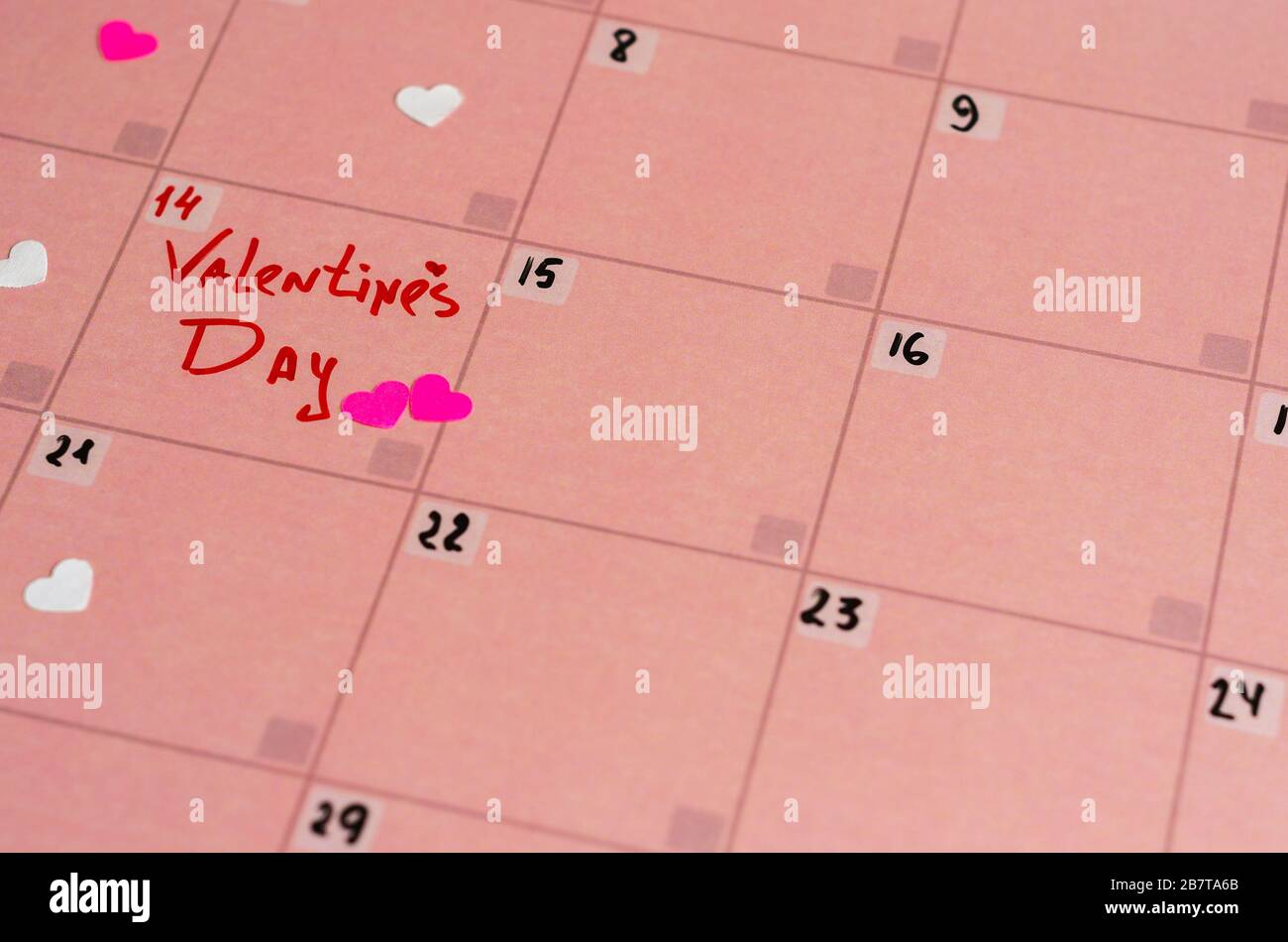 The inscription Happy Valentine's Day on the pink calendar 3 Stock Photo