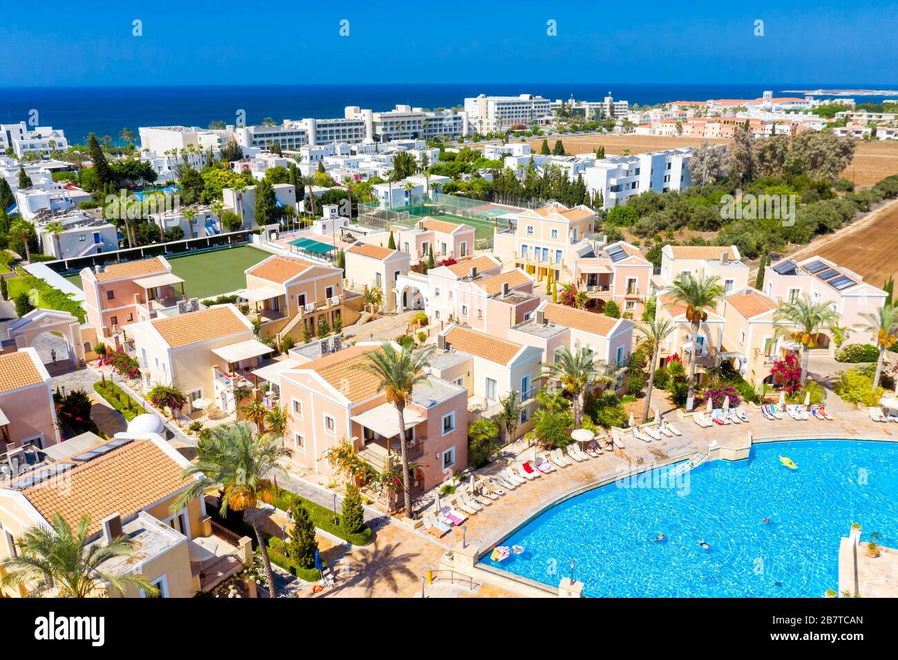 Aerial view of villas and hotels in Pafos, Cyprus Stock Photo