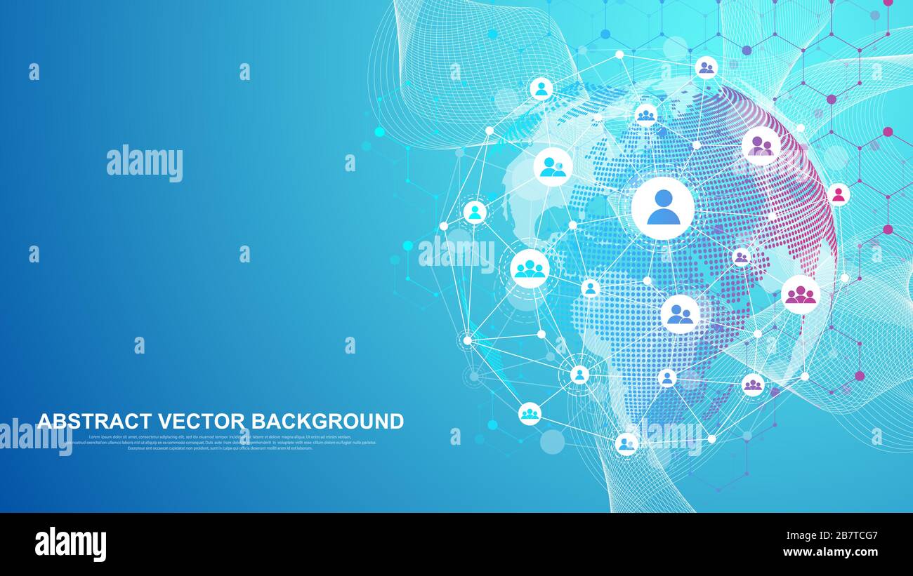 Global network connection concept. Big data visualization. Social ...