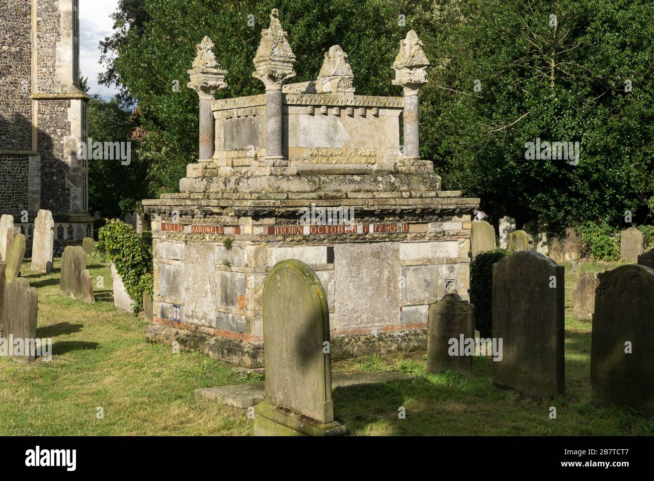 Monument to the architect William Bardwell (died 1853) in the churchyard of St Edmund's church, Southwold, Suffolk, UK Stock Photo