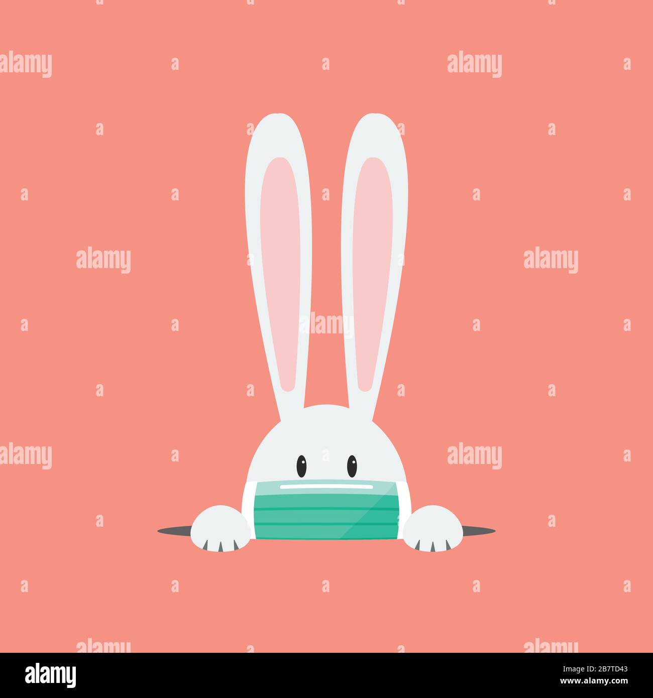 White rabbit wearing a protective mask. Coronavirus concept Vector ...