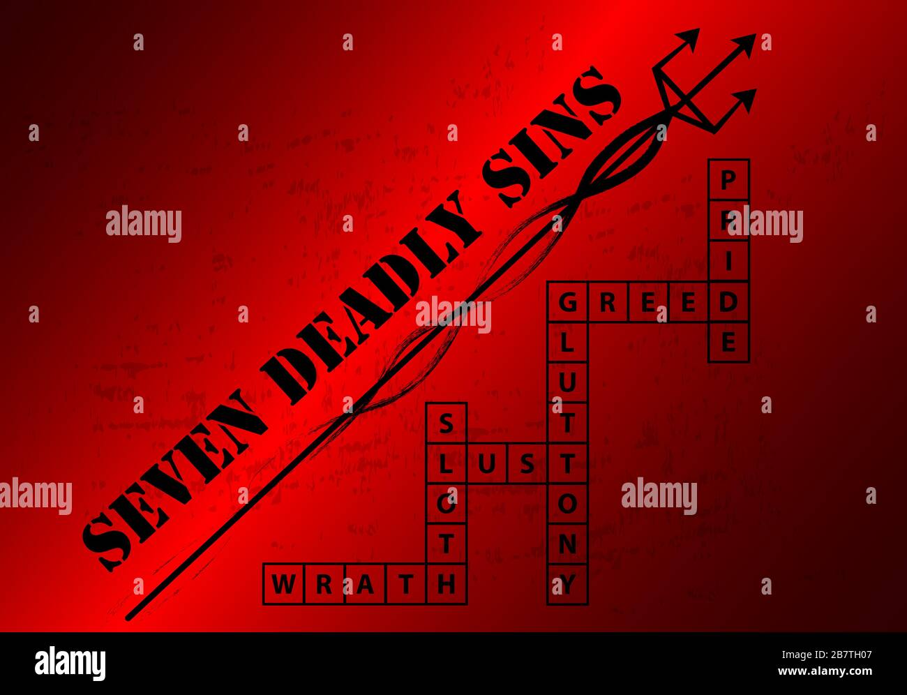 Seven Deadly Sins Blackground with crossword, vector art Stock Vector