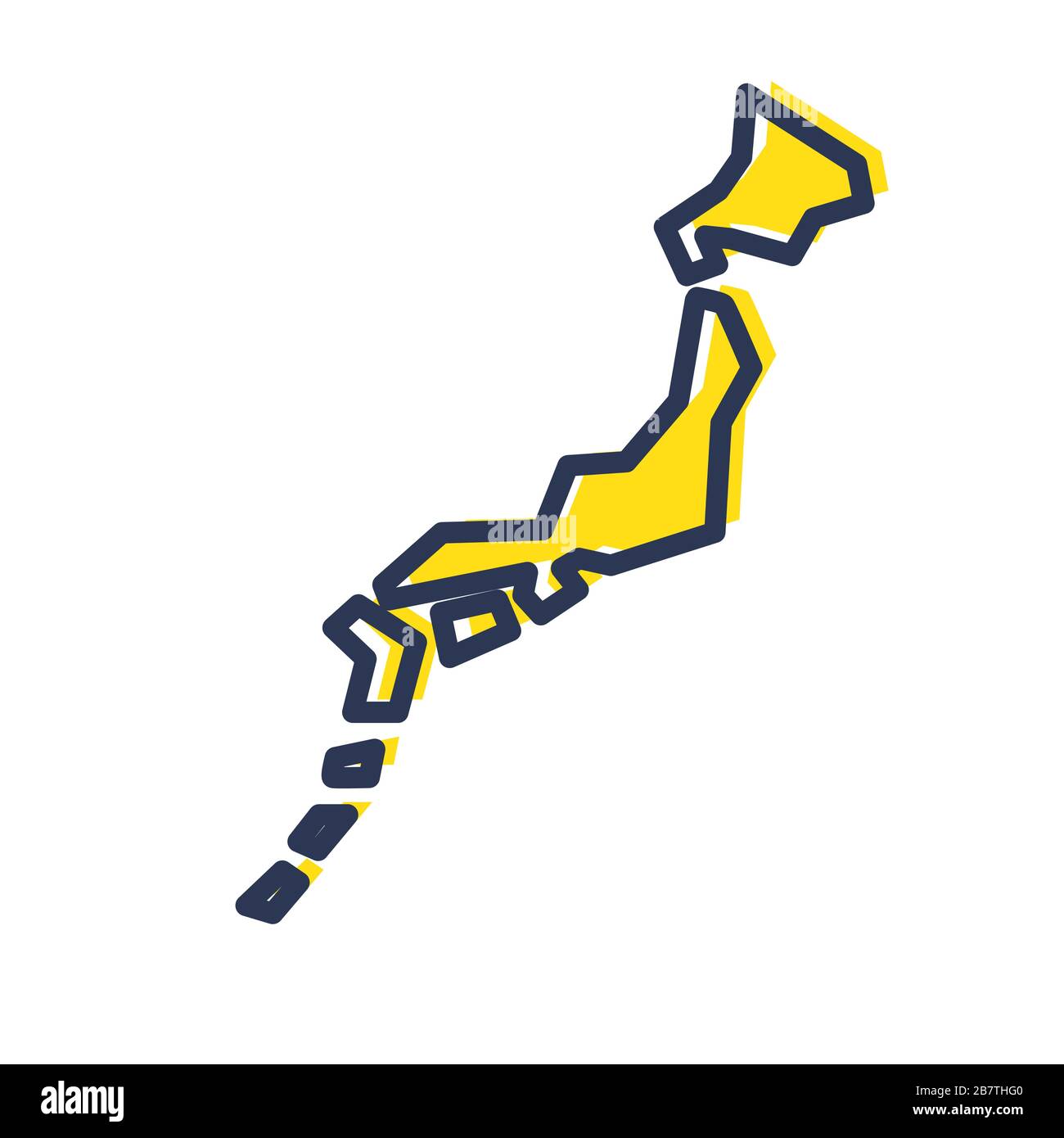 Stylized simple yellow outline map of Japan Stock Vector