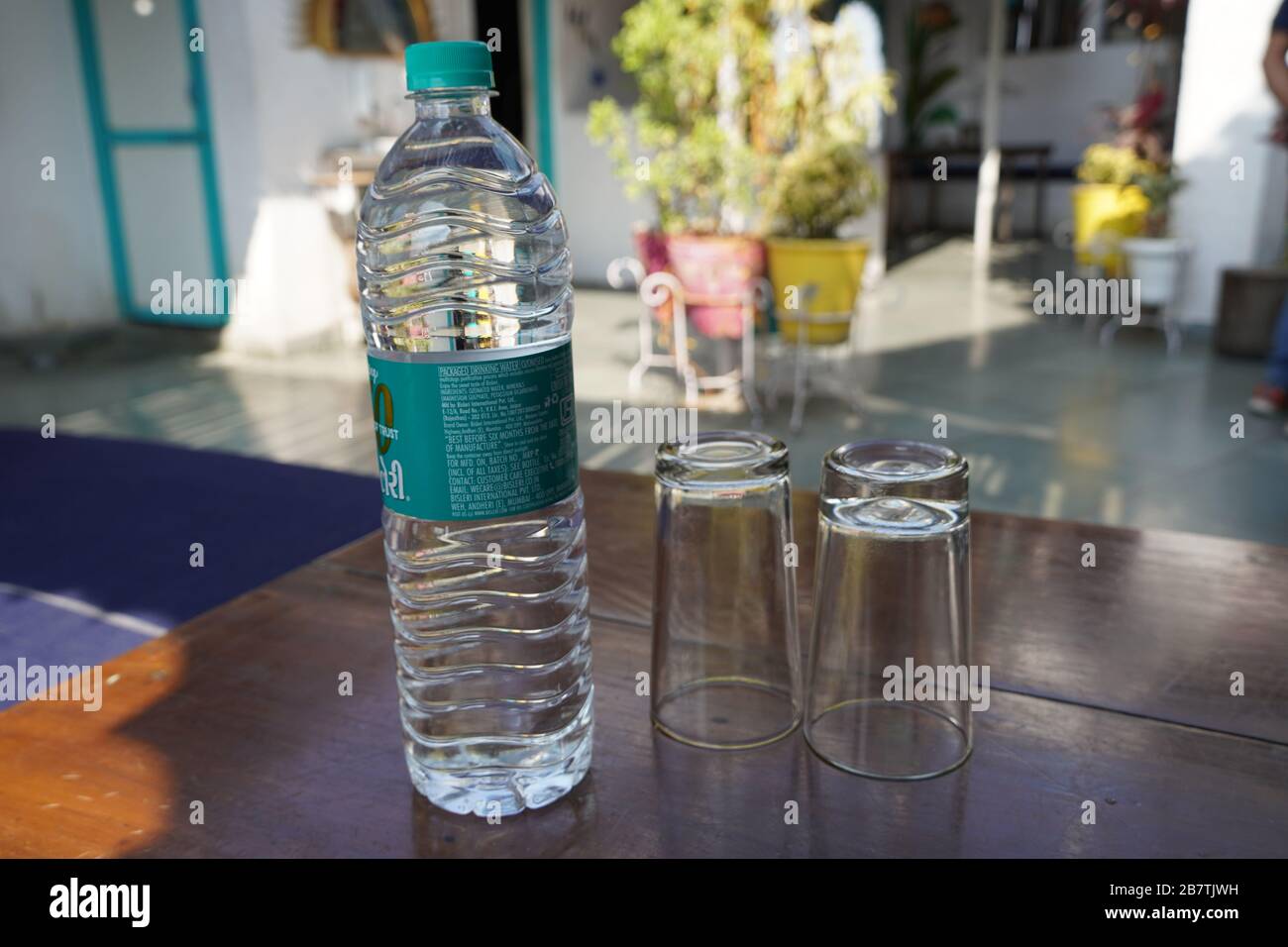 Mineral water of Bisleri in a single use disposable plastic bottle is