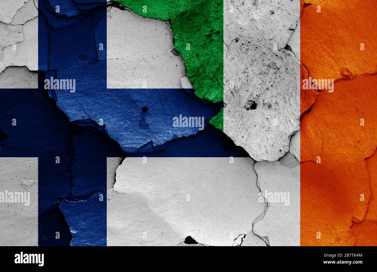 flags of Finland and Ireland painted on cracked wall Stock Photo - Alamy