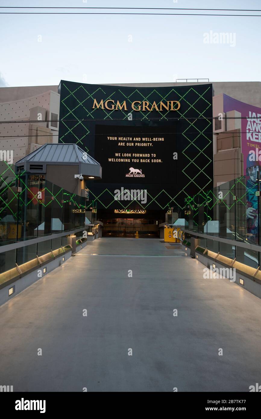 Las Vegas, USA. 17th Mar, 2020. The MGM Grand Hotel and Casino on the ...
