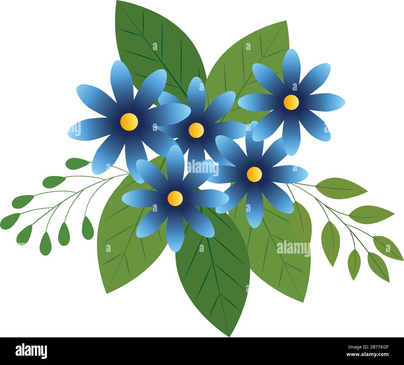 cute flowers blue color with branches and leafs Stock Vector Image ...