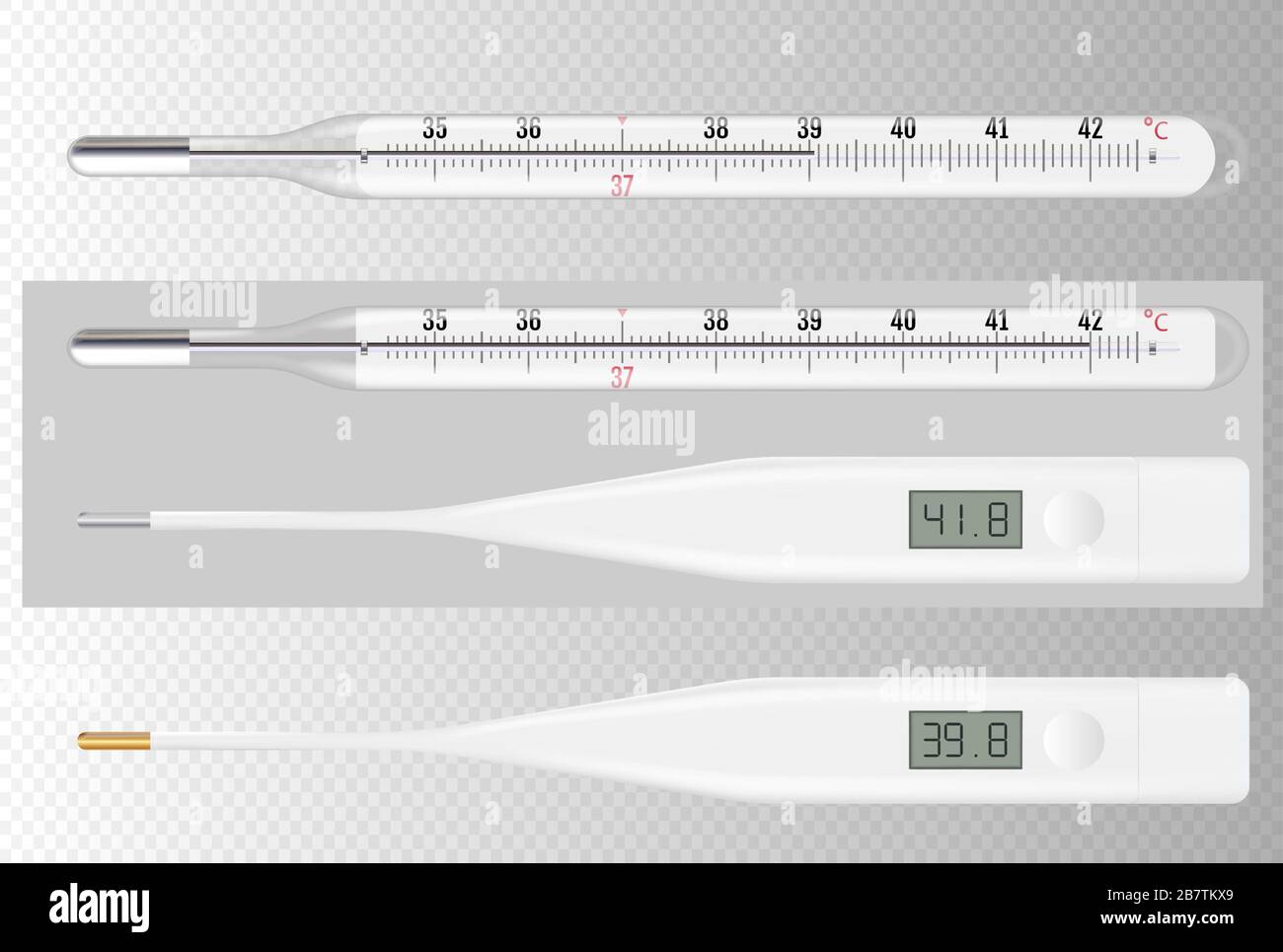 Reliable mercury and modern electronic medical thermometers Stock