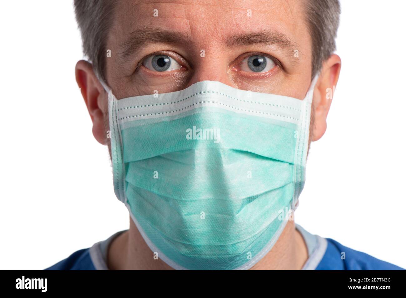 Caucasian man wearing a protection mask on a white background Stock Photo