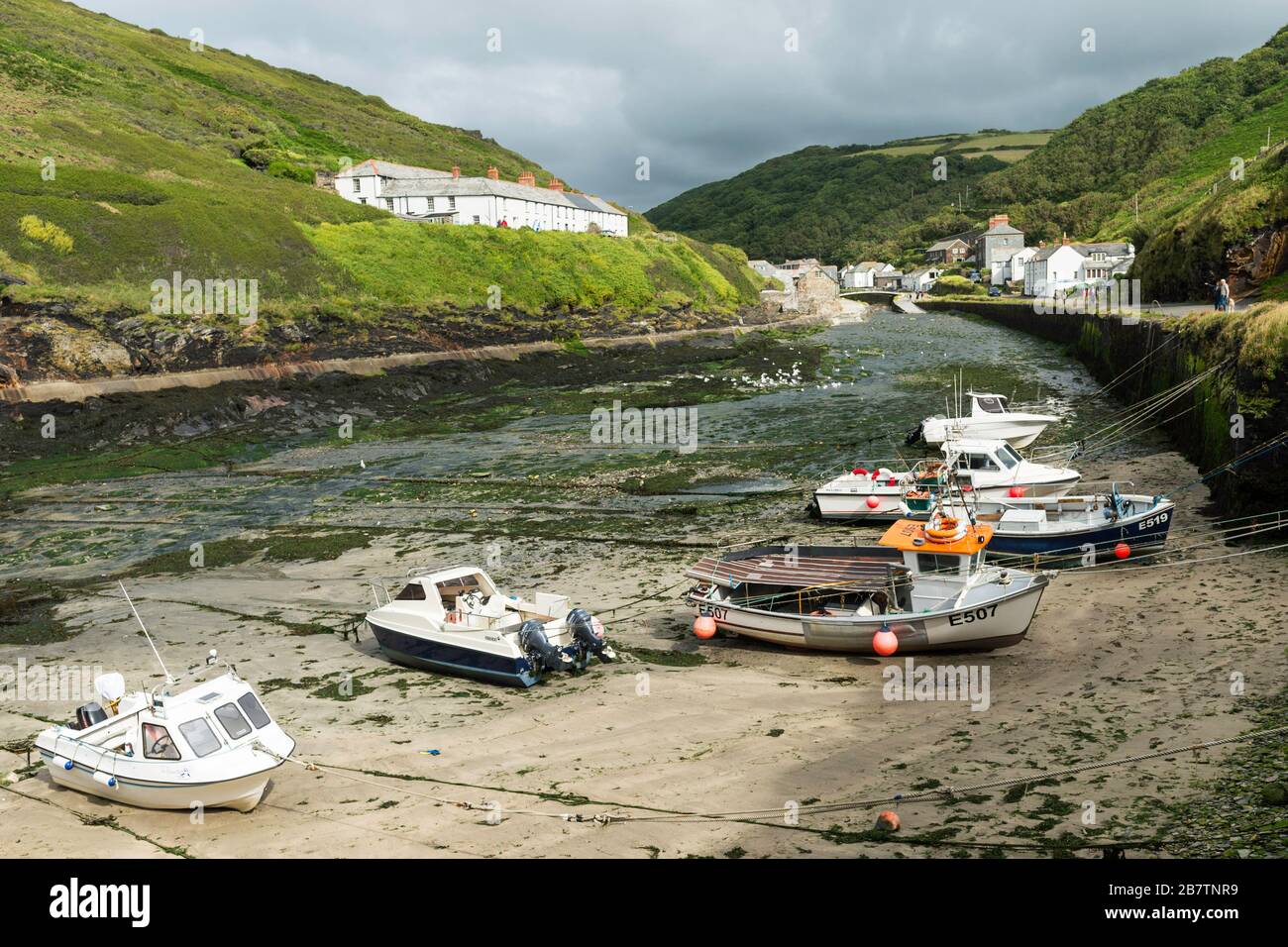 A natural inlet forms the harbour for the fishing port of Boscastle in Cornwall, England, UK. Stock Photo