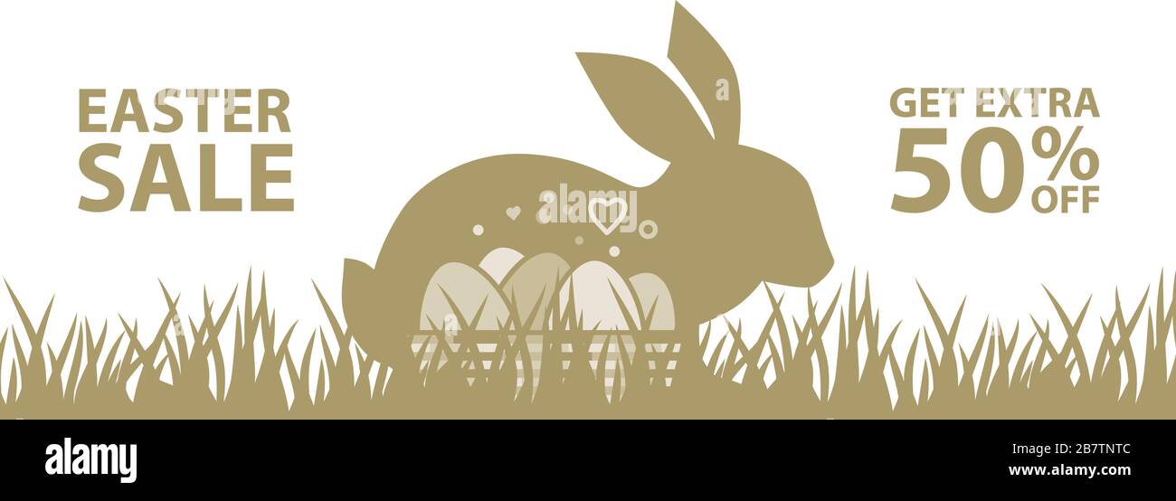 Rabbit and Easter eggs, vector banner template Stock Vector
