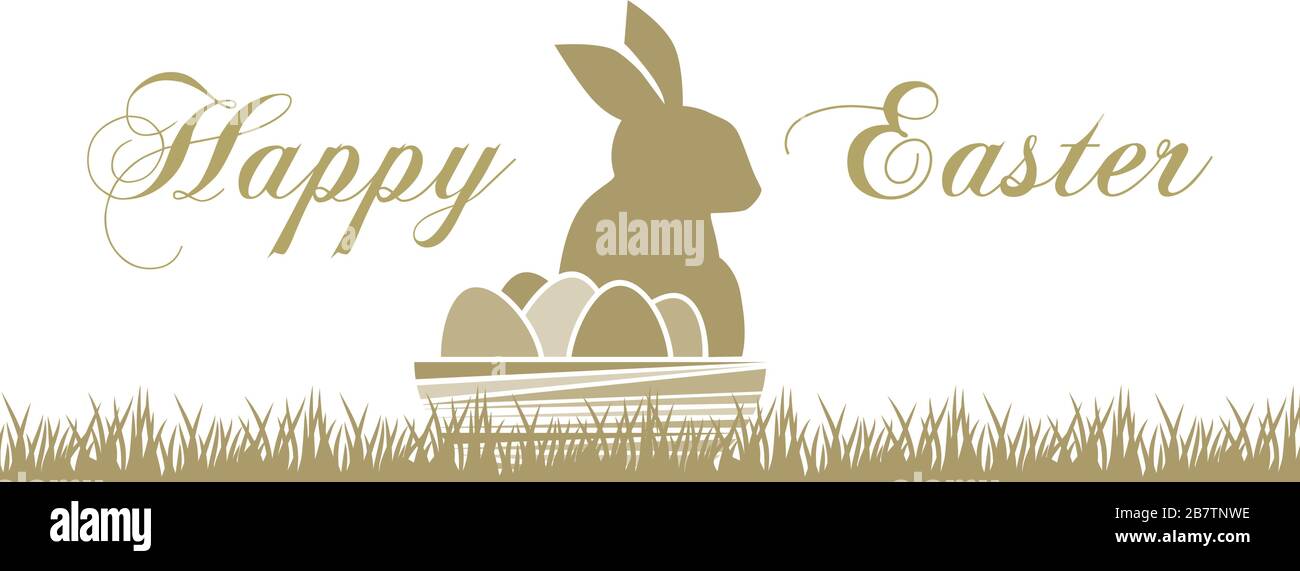 Rabbit and Easter eggs, vector banner template Stock Vector