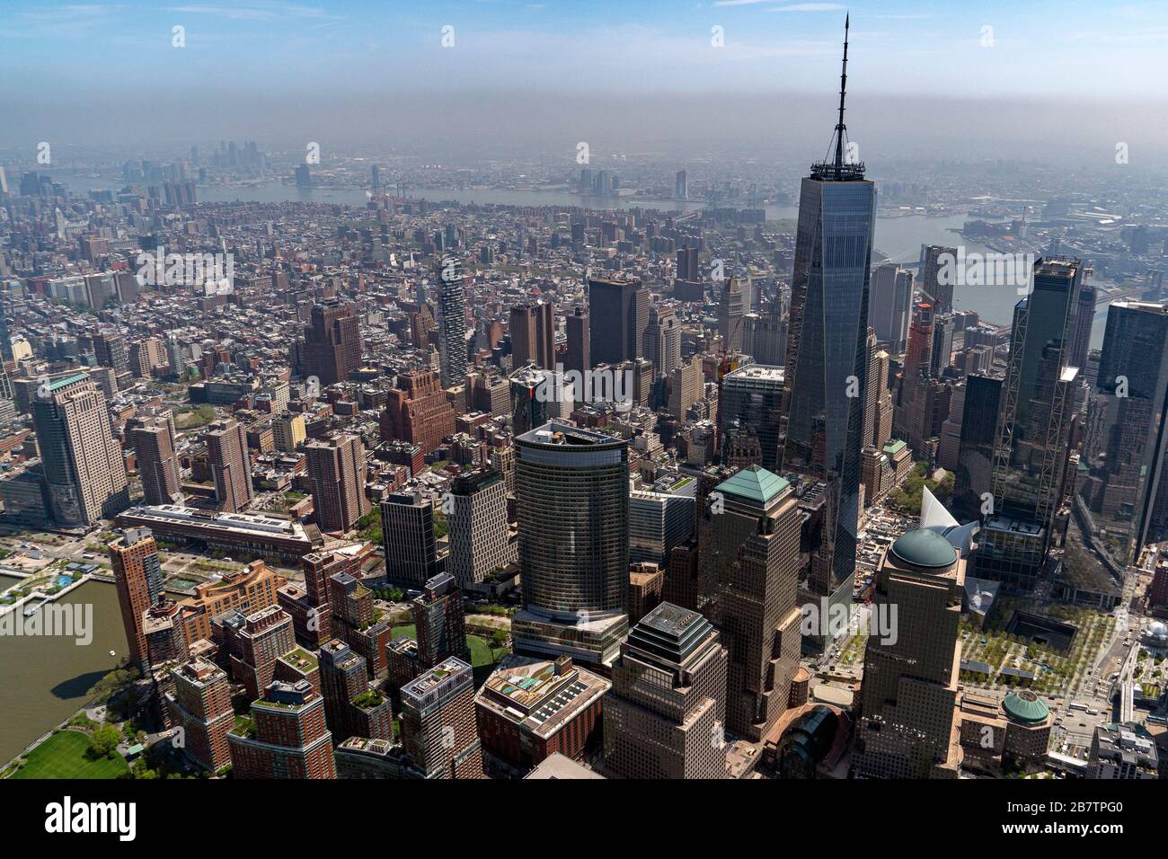 new york city manhattan aerial view from helicopter Stock Photo - Alamy