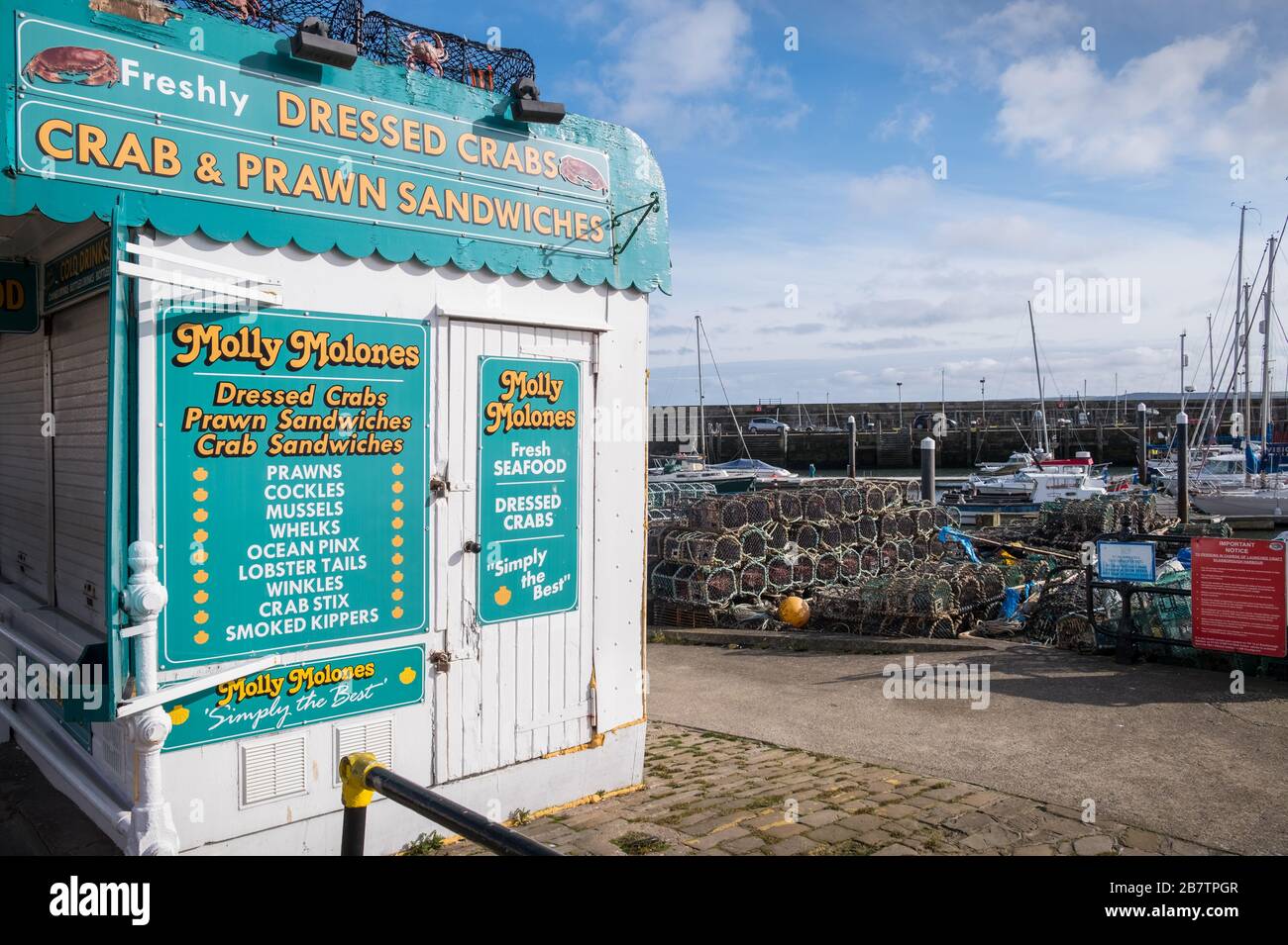 Seafood hut on Scarborough harbour, Scarborough, North Yorkshire coast, Englamd, UK Stock Photo