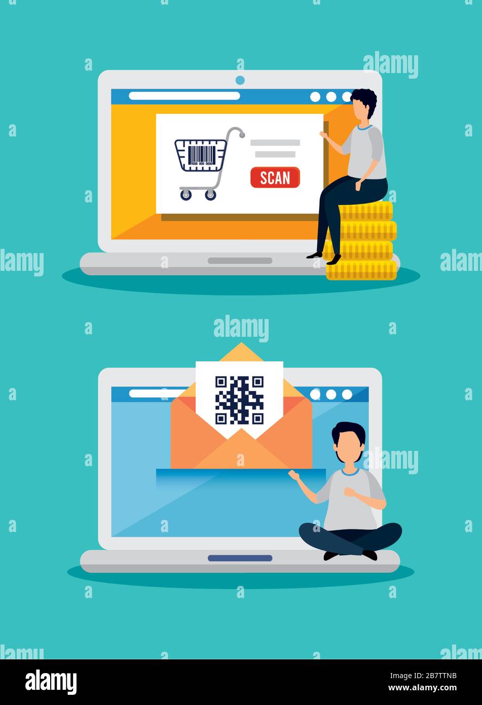 Lady scan qr code Stock Vector Images - Alamy